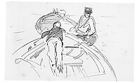 Two Men in Boats, John Singer Sargent (American, Florence 1856–1925 London), Graphite on off-white wove paper, American